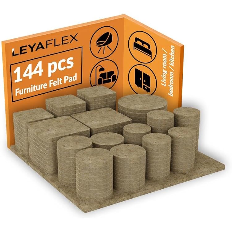 Felt Furniture Pads Brown 144 pcs Self Stick Felts Pad for Floor Protectors Chair Bed Furniture Hardwood Floors from Nicks Dents Scratches Table Cabinet Couch Feet Protect