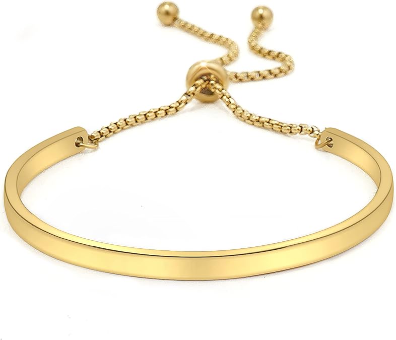 Gold Adjustable Love Heart Bracelet for Women Stainless Steel Pull Bracelet with Cubic Zirconia