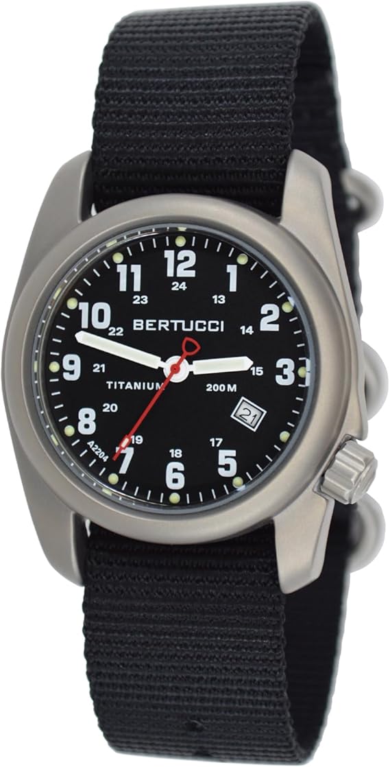 BERTUCCI 40 mm Titanium Field Watch - A-2T Original ClassicTM - Black Dial, Black Nylon Band 12022
