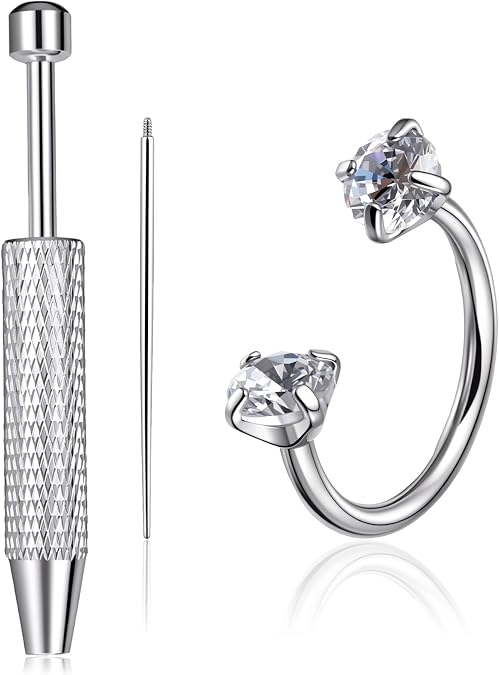 20G Titanium Horseshoe Nose Ring, Double Gem Internal Threaded Piercing
