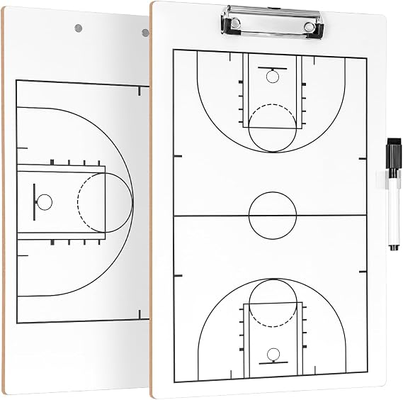 Basketball Clipboard Dry Erase Double-Sided Coaching Board | Basketball Coaching Board, Dry Erase Clipboard, Double-Sided, Full Half Court, Coach Tactic, White Board for Coaches