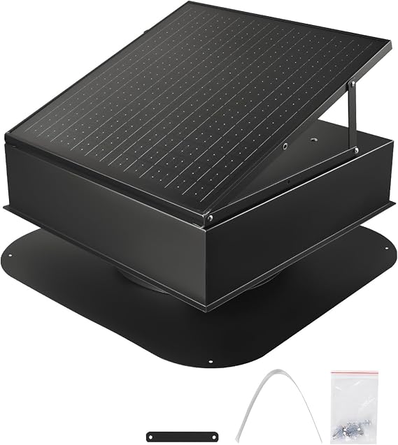VEVOR 35W Solar Attic Fan, 2400 CFM with Auto Temp Control, Weatherproof, Low-Noise Automatic Ventilation for Attic, Shed, Garage | Ventilation and Cooling for Attic, Shed, Garage, and Workshop, Weatherproof & Low-Noise Automatic, Brushless DC Motor, Black