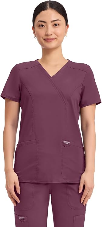 Cherokee WW Revolution Scrub Tops Women Mock Wrap 2 Pockets Nurse Shirt