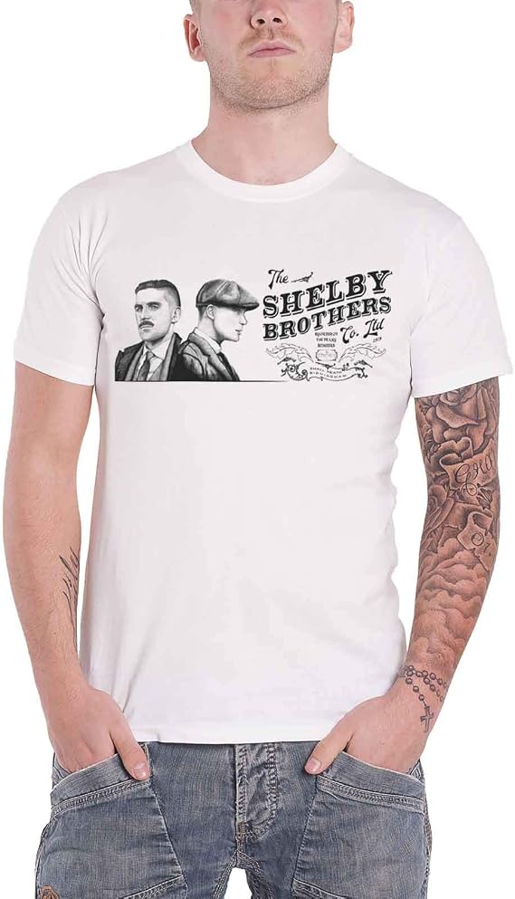 Peaky Blinders Men's Shelby Brothers Landscape Slim Fit T-Shirt White