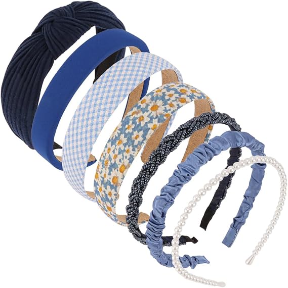 Ladies' Headbands, 7 Pack Navy Blue Non-Slip Hairbands Trendy Hair Accessories for Women Girls
