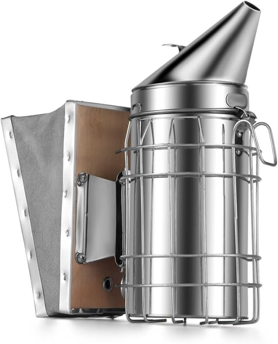 Flexzion Beehive Smoker - Bee Smoker Stainless Steel for Beekeeping, Durable Bellow & Heat Shield, Safe Bee Hive Smoker with Mounting Hook, Compatible with Bee Smoker Pellets