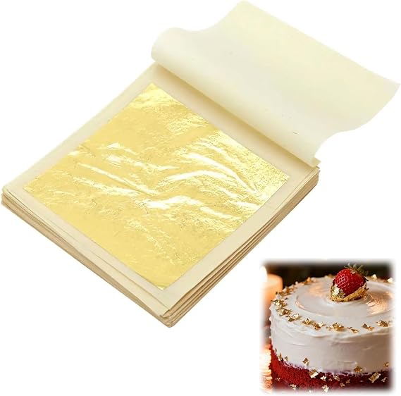 30Pcs Edible Gold Leaf Sheets 6x6cm Gold Foil Paper Decorative Gold Flakes Edible Gold Dust for Cake Chocolates Decorating Baking Crafts Candles Balls Mascot Masks DIY Nail Art Makeup Greeting Cards