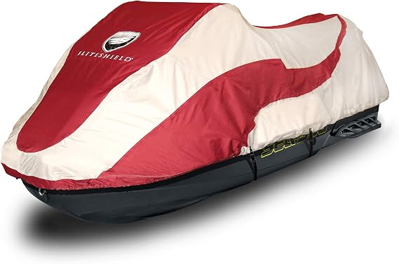 EliteShield Waterproof Trailerable Jet ski Cover Compatible for Sea Doo GTX, GTX 4 TEC 1998-2002 (Burgundy/Gray)