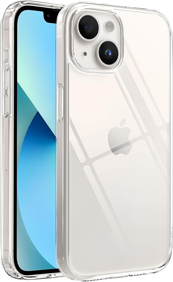 Minesk iPhone 13/14 ile Uyumlu Crystal Clear (Ultra Şeffaf Silikon) Kılıf Arkası Sert Polikarbonat Kenarları Yumuşak TPU Darbe Emici iç Hava Yastığı Destekli Kapak (13-14)