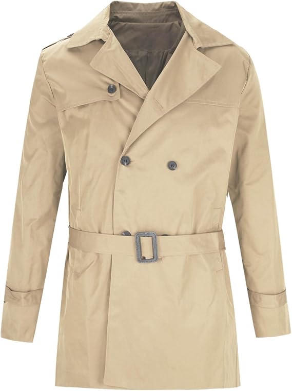 Men's Trench Coat Slim Fit Double Breasted Belted Windbreaker Lapel Long Lightweight Jacket Casual Business Overcoat