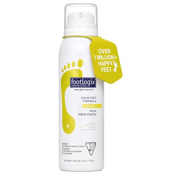 Footlogix Cold Feet Formula Mousse 4.23 oz Foot Warming Mousse with Arnica, Rosemary & Co-Q10, Urea Foot Care, Dry Sensitive Skin, Non-Greasy, Alcohol-Free