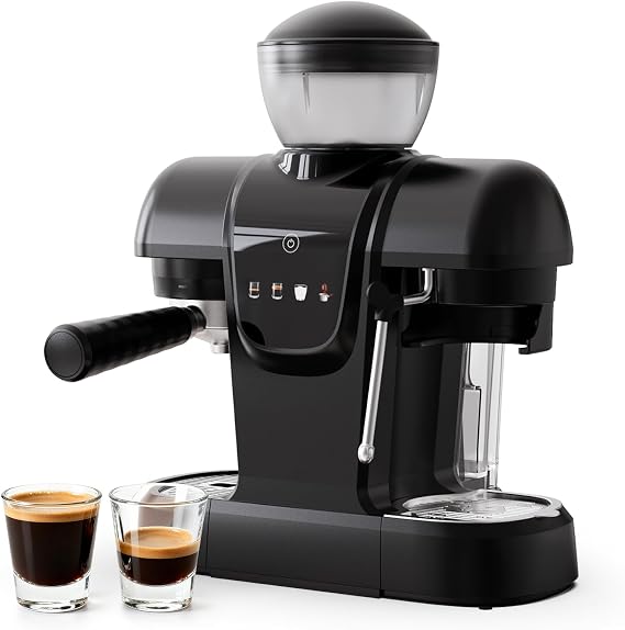 19 Bar Espresso Coffee Machine with Burr Grinder, Professional 2-in-1 Coffee Maker for Bean to Cup & Grounds, Touch Screen Latte Cappuccino Maker with Milk Frothing Steam Wand, Black