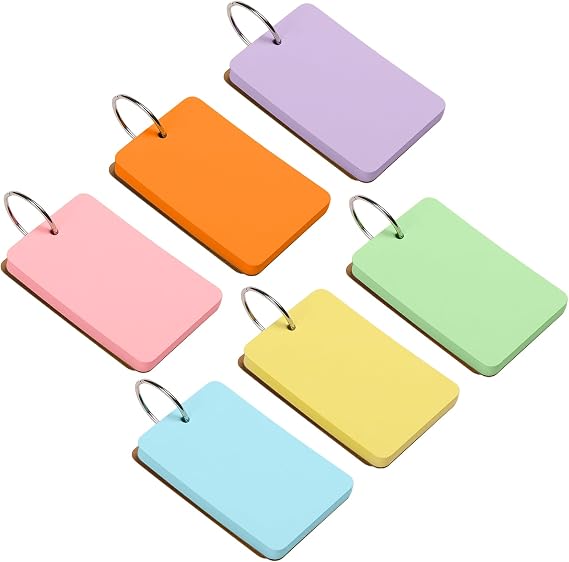300Pcs 6 Color Index Cards with Ring 2.2x3.5, Blank Flashcards