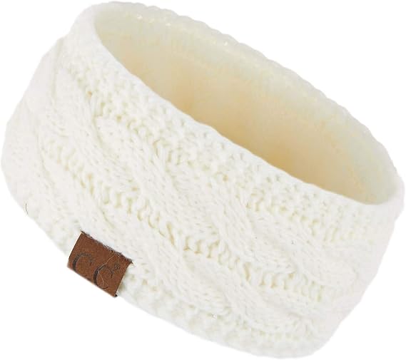 C.C Winter Fuzzy Fleece Lined Thick Knitted Diagonal Stripes Criss-Cross Pattern Headband Headwrap (HW-2060)