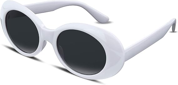 FEISEDY Sunglasses White Oval Clout Goggles for Women Men Retro Round Trendy Rimmed Clueless Costume Frame B2253