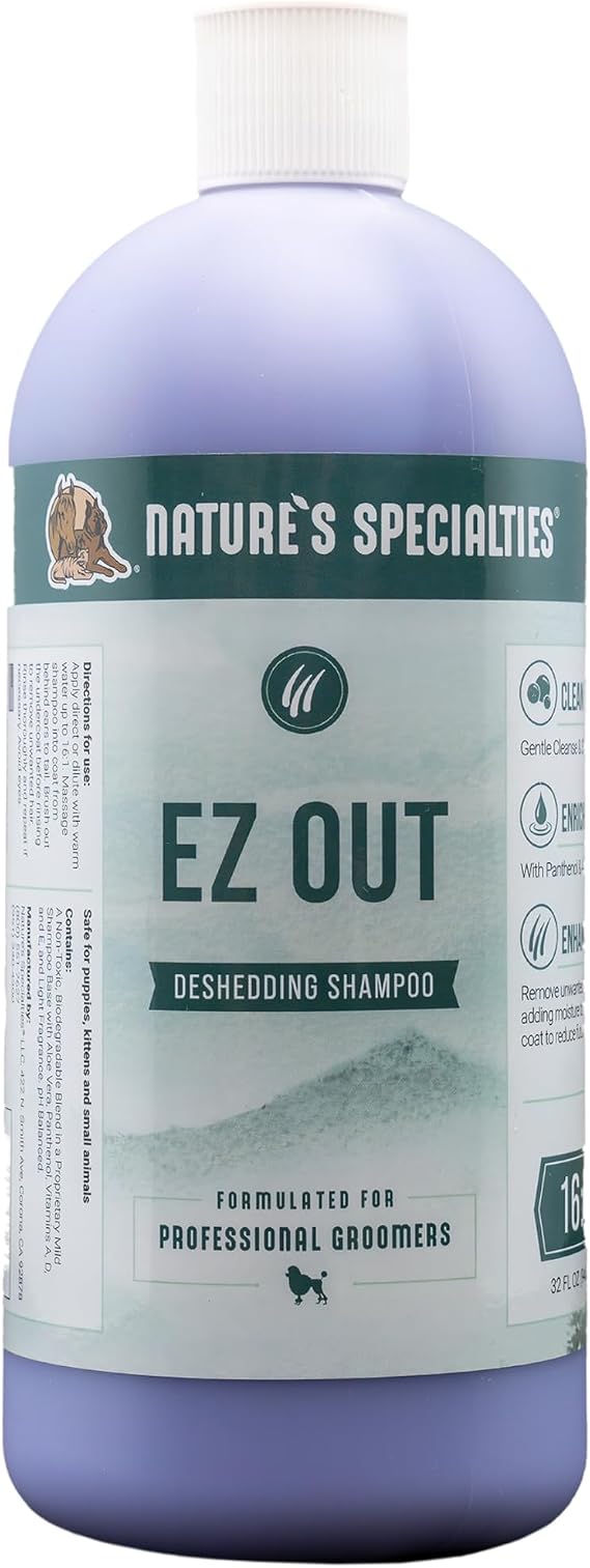 Nature's Specialties EZ Out Deshedding Ultra Concentrated Dog Shampoo for Pets, Makes up to 4 Gallons, Natural Choice for Professional Groomers, Removes Unwanted Hair, Made in USA, 32 oz