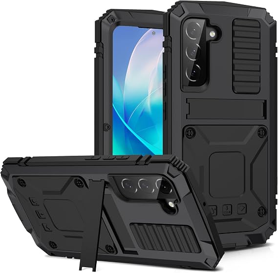 Metal Case for Samsung S23 Aluminum Military Grade Armor Rugged Case with Metal Stand Screen Protector Drop Tested Shockproof Full Cover case for Samsung S23 (Black)