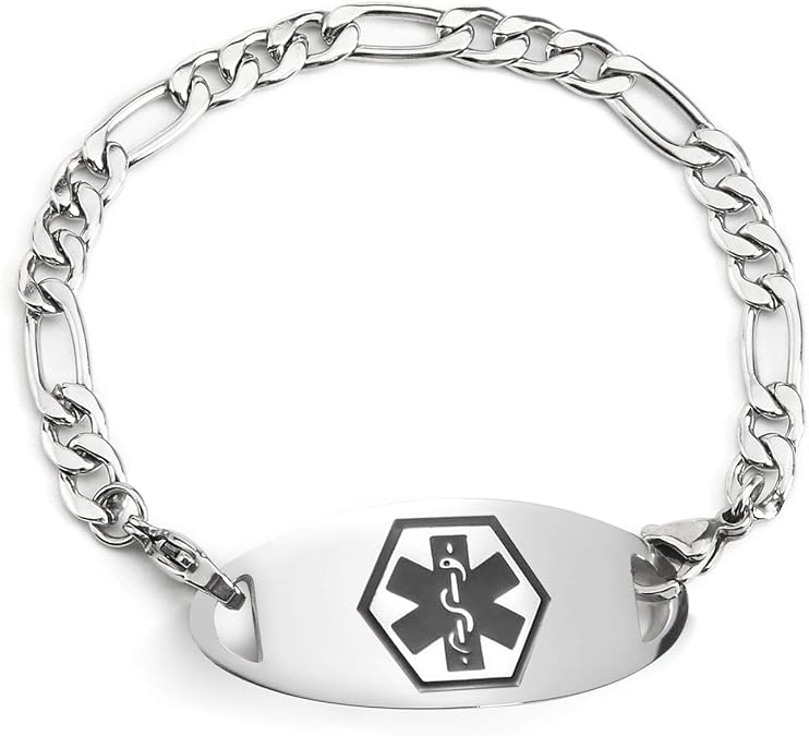 Free Engraving Medical Alert ID Bracelet Figaro Chain Emergency Womens Alert ID Bracelets for Adults