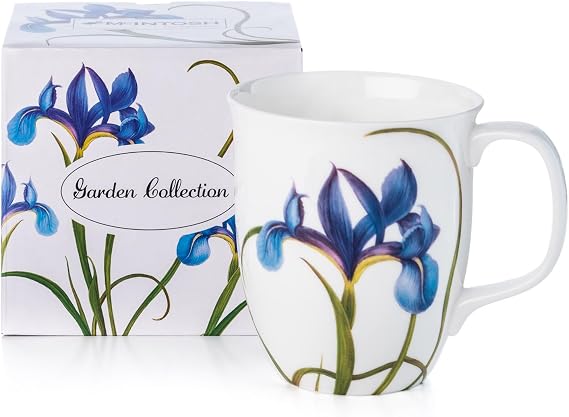 McIntosh Garden Collection Blue Iris Fine Bone China (12.5 oz) Java Mug in Matching Gift Box