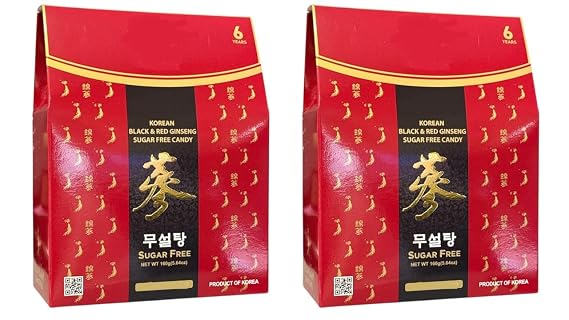 Korean Ginseng Candy, Sugar Free 2 PACKS, BLACK AND RED GINSENG