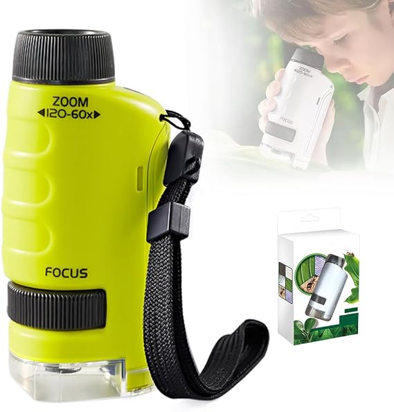 2026 New Mini Microscope for Kids, Upgraded Your Little Scientist Microscope, Kid Microscopes Handheld Miniscope Portable Microscopes Pocket Microscope for Kids (Green)