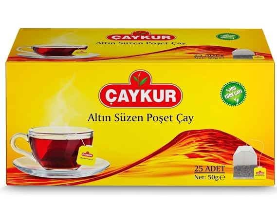 CAYKUR Black Tea Bags, Altn Suzen Turkish Tea, Individually Wrapped Cup Brew Bags, Bright Red Color, Best Turkish Loose-Leaf Flavor, 25 Tea Bags (50g / 1.76 oz)