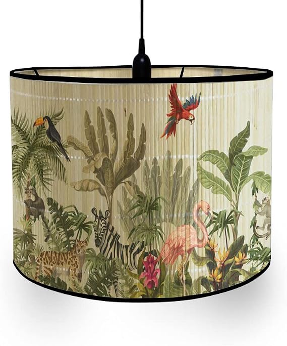 Bamboo Lamp Shade Green Plants Pattern Chandelier Lamp Lampshade Japanese Style Light Cover Lamp Shades for Floor Light and Table Lamp (C)
