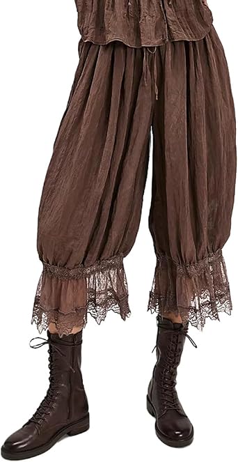 Womens Drawstring Lace Slips Trim Ruffle Hem Capri Pants Y2K Summer Going Out Streetwear Lightweight Bloomers Pant
