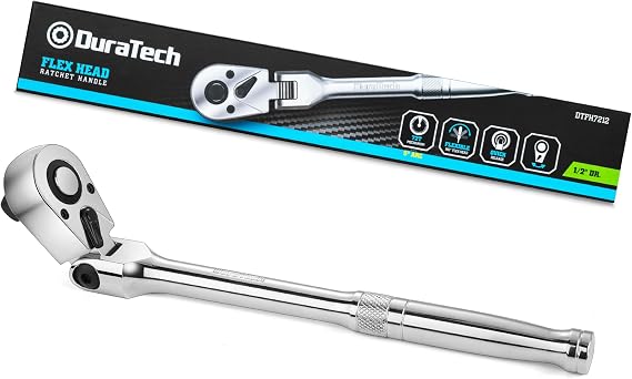 DURATECH 1/2" Drive Flex-Head Ratchet | 72-Tooth Ratchet Wrench, Quick-release, Reversible Switch, Full-Polished Chrome Plating, Alloy Steel