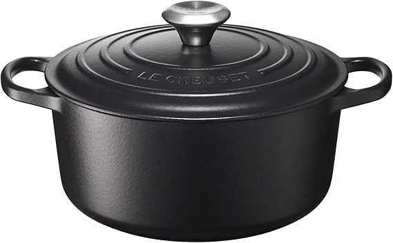 Le Creuset Signature Enamelled Cast Iron Round Casserole Dish With Lid, 24 cm, 4.2 Litres, Matte Black, 21177240000430