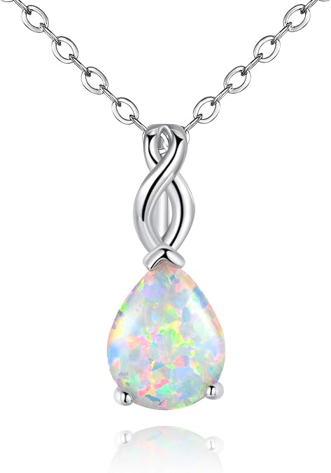 VOLUKA Created Opal/Amethyst/Mystic Topaz Pendant Necklace for Women,18K White/Rose Gold Plated Chain Wedding Engagement Jewelry Gift