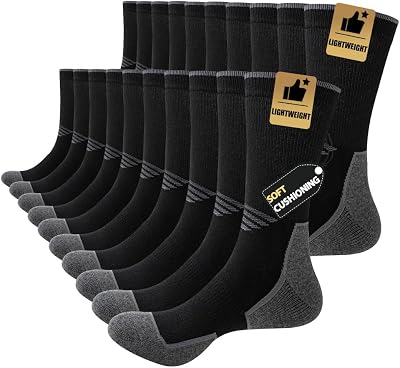 JOYNEE 510 Pairs Mens Lightweight Athletic Crew Socks Cushioned Breathable Long Socks for Sports Running