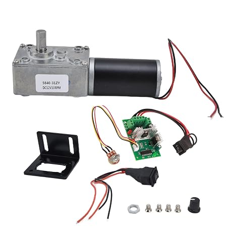 DC 12V Gear Motor and PWM Driver Kit, 8mm D-Shaft, 20-400RPM Speed Reduction Motor with CW CCW Control, Metal Housing, for Curtain Machines and Billboards