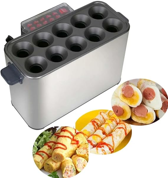 NYMFEA Egg Roll Machine Breakfast Sausage Boiler - 10 Hole Electric Maker, Independent Switch, Auto-Rising Egg Rolls - Ideal for Home, Convenience Stores, Restaurants