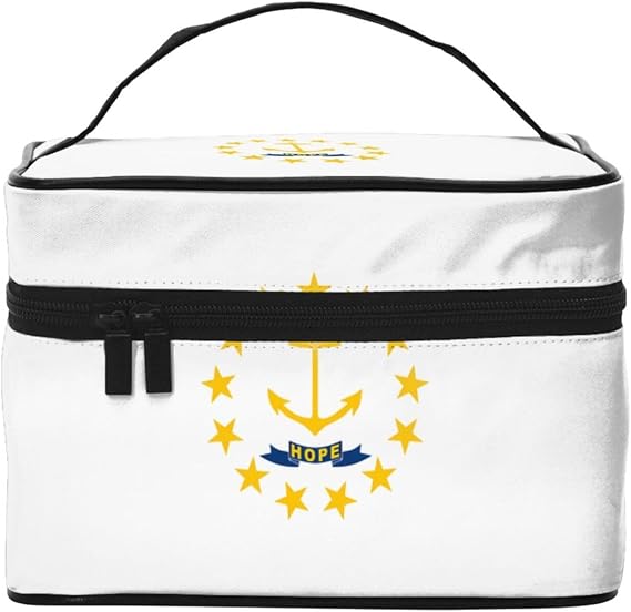 Rhode Island State Flag Portable Travel Makeup Bag (9x6.5x6.2 Inch), Large Capacity Makeup Bag for Women, Large Makeup Bag Storage Bag for Girls