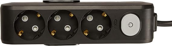 Viko Multi-Let 3-Piece 2 meter Socket, Black, Keyed, Grounded, Child Protected