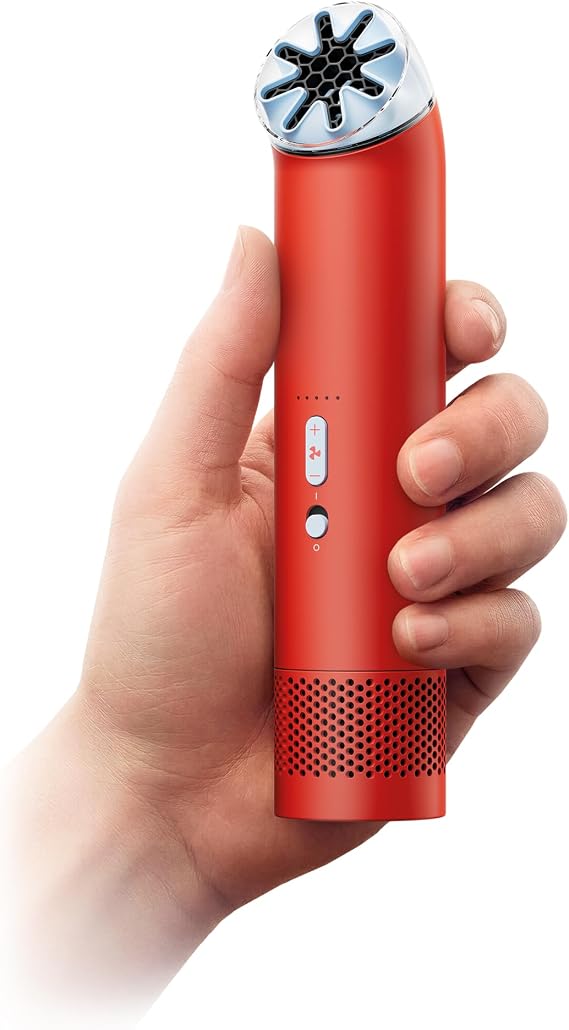 Dyson HushJet Mini Bladeless Personal Fan (Carnelian/Sky) | Powerful | Up to 55mph Airflow, 5 Speeds + Boost | 3-in-1 Handheld, Wearable & Desk Fan