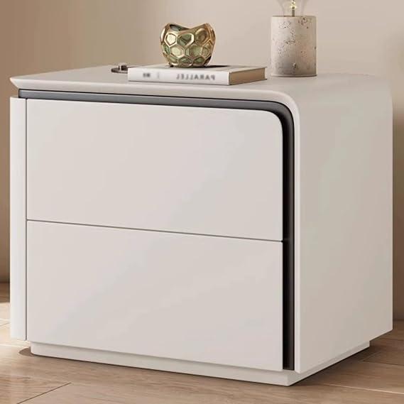 Nightstand Wooden, Bedside Table PU Finish, 2 Drawers Bedside Tables, Side Bed Table with No Installation Required, for Bedroom/Sofa Side Table(Right,Off-White_19.68"/50CM)