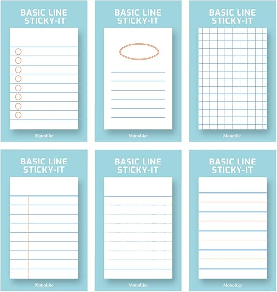 Monolike Basic Line Blue Sticky-it - 6p Set Self-Adhesive Memo Pad 50 Sheets