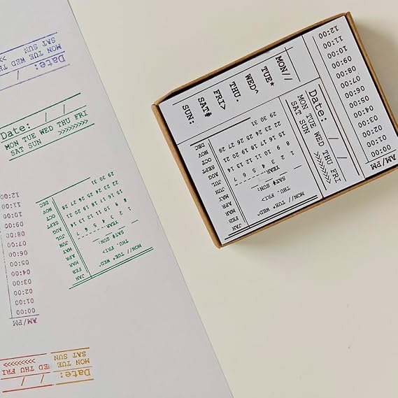 Journal Wood Stamps Set Vintage Stamps Calendar Planner Week Date Organizer for Scrapbooking Card Making (Style1)