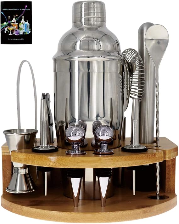 Cocktail Shaker Mixology Bartender Kit, 25oz Stainless Steel Bar Set With Bar Accessories Martini Drink Shaker Muddler Jigger Cocktail Set For Bartender Gifts Home Bars