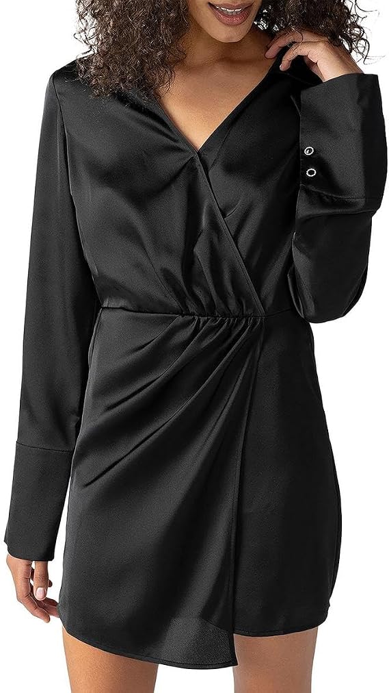 Sanctuary Womens Mini V-Neck Wrap Dress Black 0