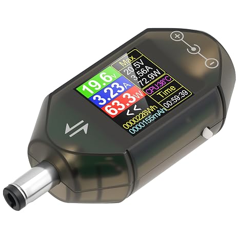DC Voltage Tester Power Meter, 4.5-50V 0-12A Two-Way Measurement Voltage Current Capacity Amp Volt Voltmeter Ammeter Detector Digital Tester for DC 5.5 x 2.5/2.1 Port Device, Black