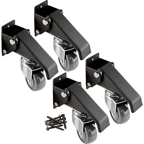 Rockler Workbench Casters (Pack of 4, Satin Black) - Industrial Casters w/Easy-Spin 2-3/8 Wheels - Durable Steel Heavy Duty Casters Set of 4 - Kit Includes Mounting Screws for Easy Installation