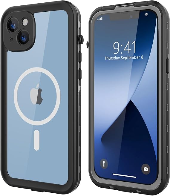 Design for iPhone 14 Waterproof Case, Shockproof Dustproof Phone Case with Screen Protector, Full Body Protective Phone Case for iPhone 14 6.1''(Black)