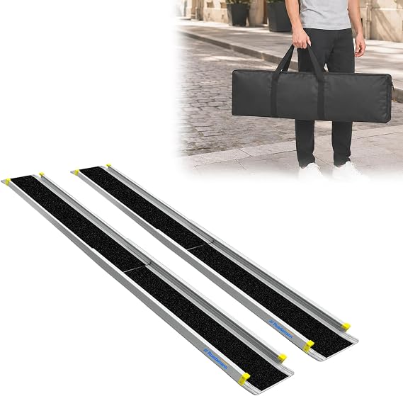 Ruedamann 5FT Telescopic Wheelchair Ramp with Handle, 8.3" Wide, 2PCS