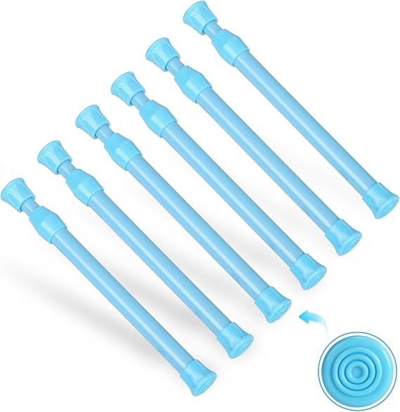 Goowin 6 Pcs Tension Rod, Tension Rods 18-28cm No Drilling Rustproof Spring Adjustable Tension Curtain Rod for Closet Cupboard Wardrobe Bookshelf (Blue)