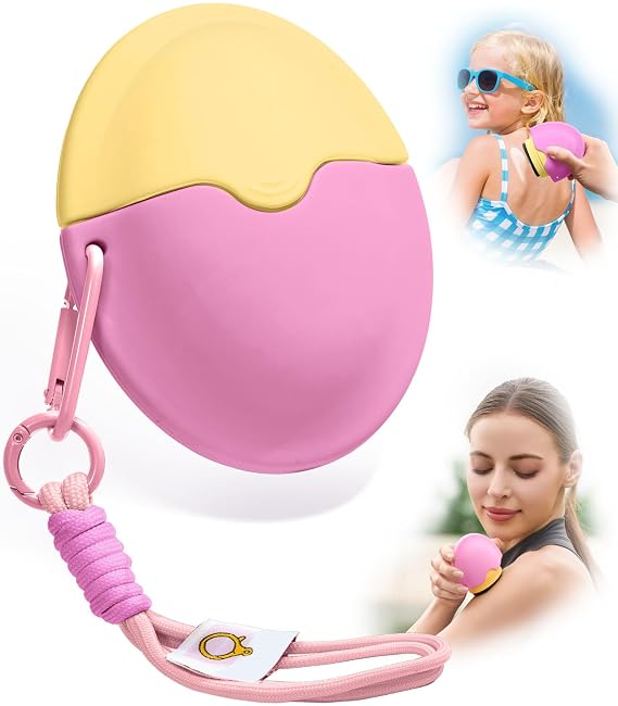 Sunscreen Applicator,Roll-On Sunscreen Applicator for Kids & Adults-Easy Apply Sun Screen Roller Applicator for Mess-Free Sun Protection,Portable Perfect Size for Travel Outdoors(Yellow&Pink)