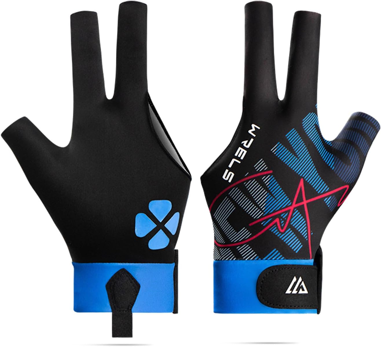 WRELS Professional Anti-slip Pool Glove for Left Hand 3 Finger, Adjustable Billiard Glove for Women Men