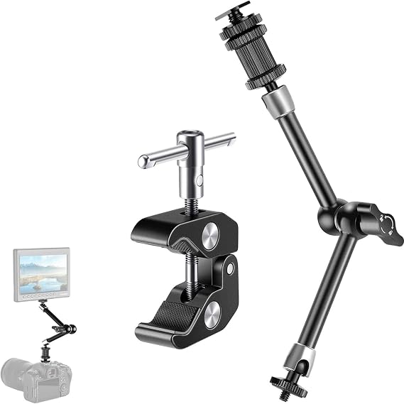 Coverzone Premium Profesyonel Magic Arm DSLR Kamera Tutucu Süper Kelepçeli Mengene Stand, 1/4 3/8 Dişli Flaş Pabuçlu Esnek Mafsallı Kol Masa Gidon Monitör Mikrofon Aksiyon Kamera Sabitleme, MG04